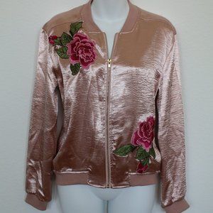 LIPSLIDE Bomber SILKY JACKET Shine EMBROIDERED Flower Detail VINTAGE - Size S